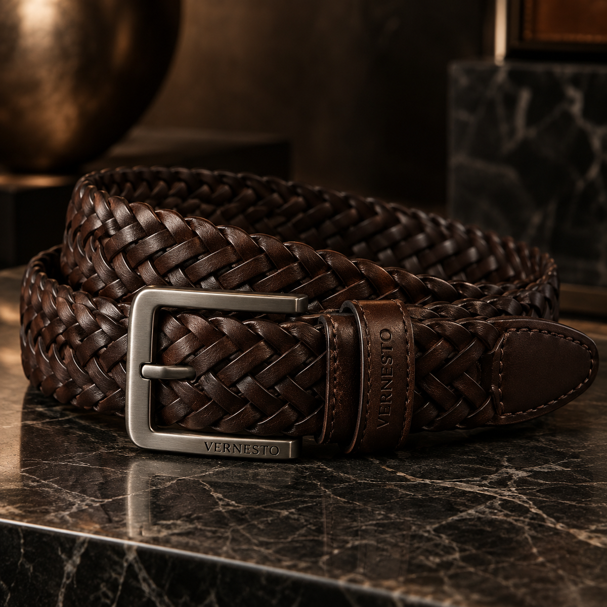 VERNESTO® Woven Brown Men’s Belt – Flexible Fit & Timeless Style