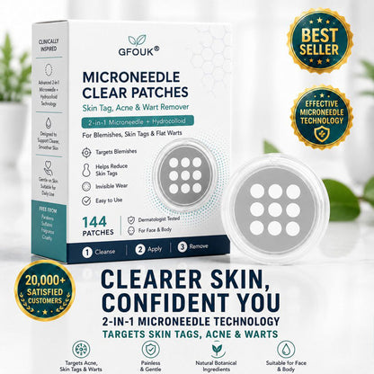 💝GFOUK® 2-in-1 Microneedle & Hydrocolloid Patch🍀 | Removes raised moles, acne, flat warts, and skin tags | Invisible patches for face and body