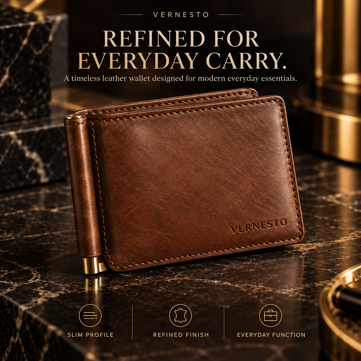 VERNESTO® Slim Brown Bifold Men’s Wallet – Refined Everyday Carry