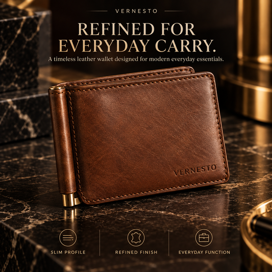 VERNESTO® Slim Brown Bifold Men’s Wallet – Refined Everyday Carry