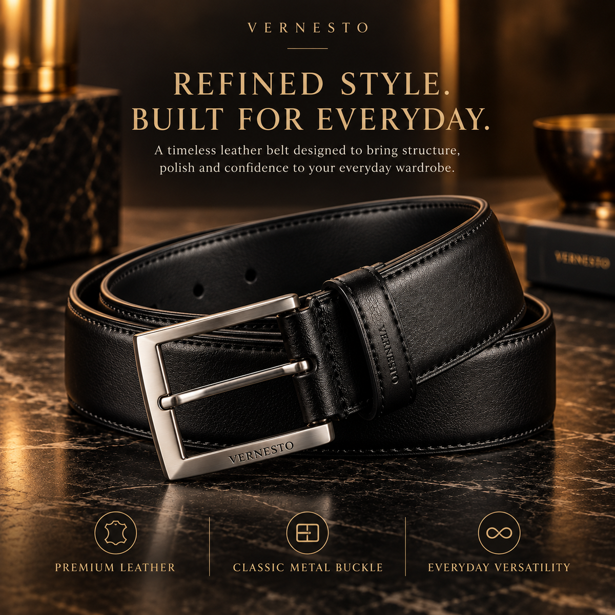 VERNESTO® Classic Leather Belt for Men – Timeless Business & Everyday Style