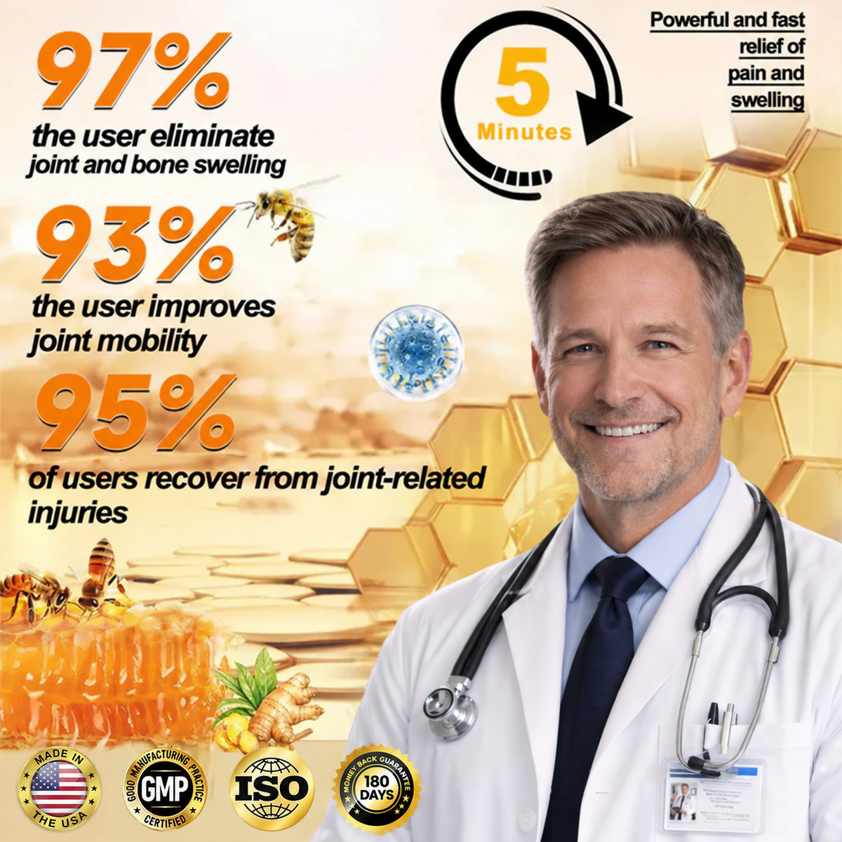🌟👨‍⚕️🦴Official Shop:Rolimey® Bee Venom Pain Relief Bone Healing Cream 👨‍⚕️(Reduction of joint swelling, pain, stiffness, redness, heat, muscle soreness and joint fatigue)