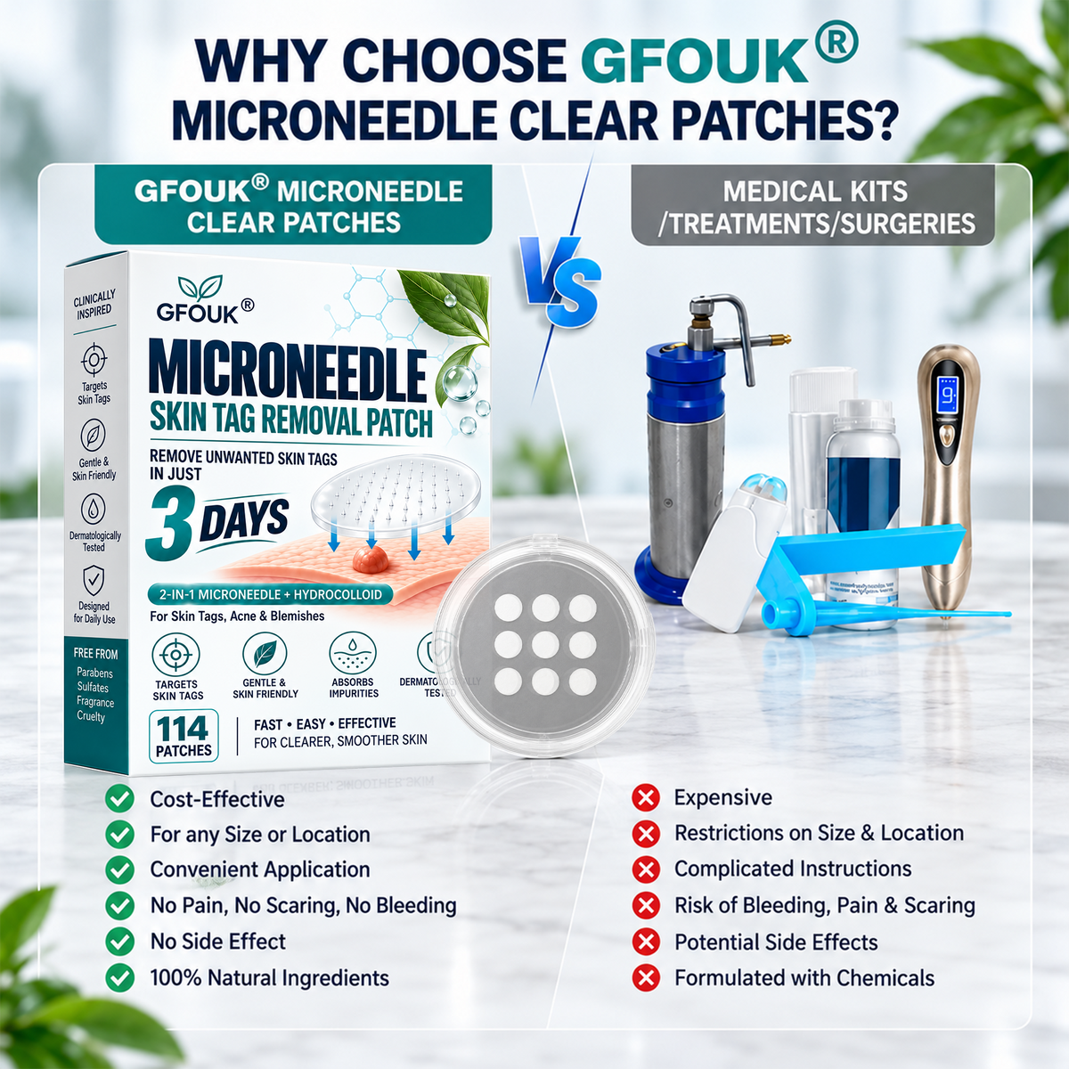GFOUK® 2-in-1 Microneedle & Hydrocolloid Patch🍀 | Removes raised moles, acne, flat warts, and skin tags | Invisible patches for face and body