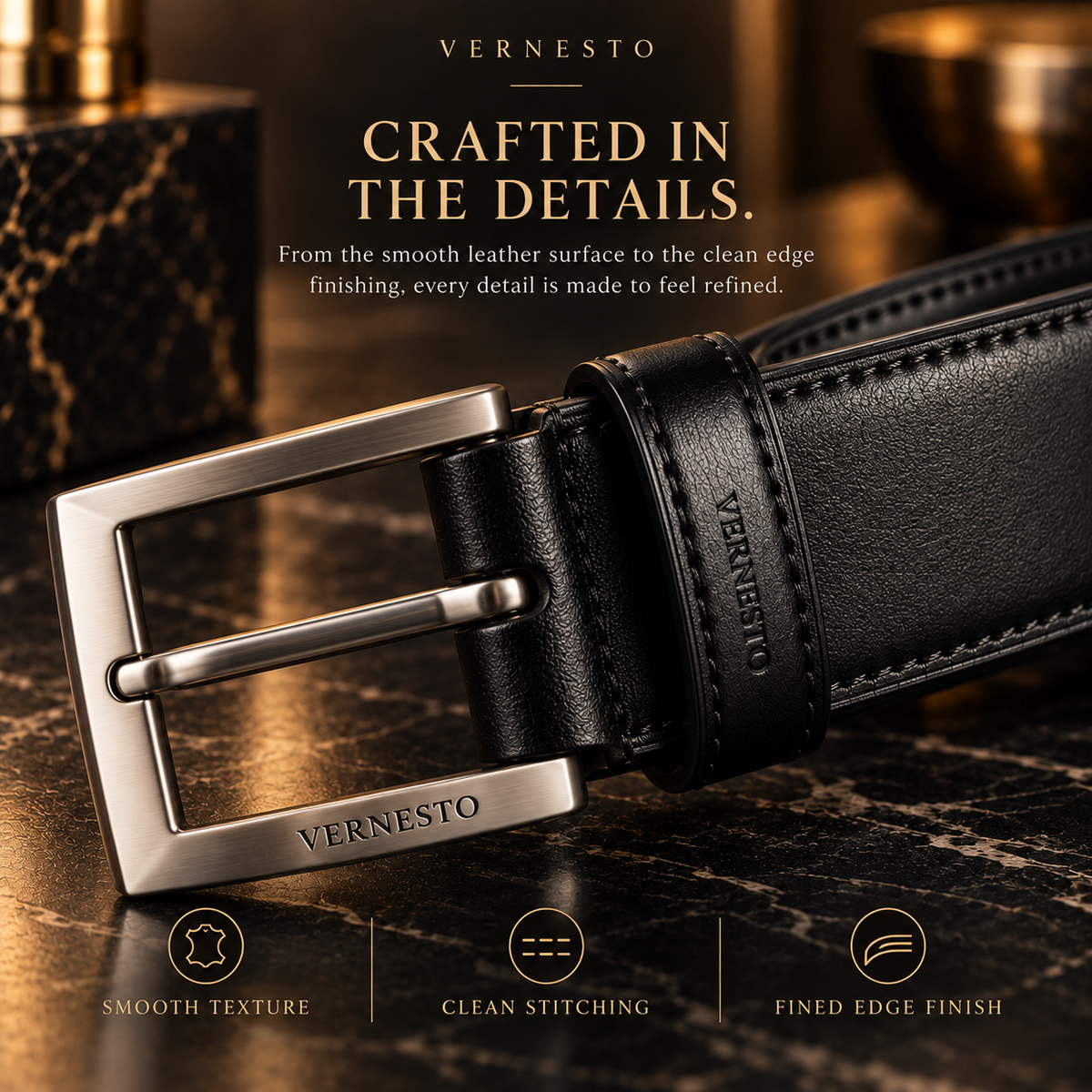 VERNESTO® Classic Leather Belt for Men – Timeless Business & Everyday Style