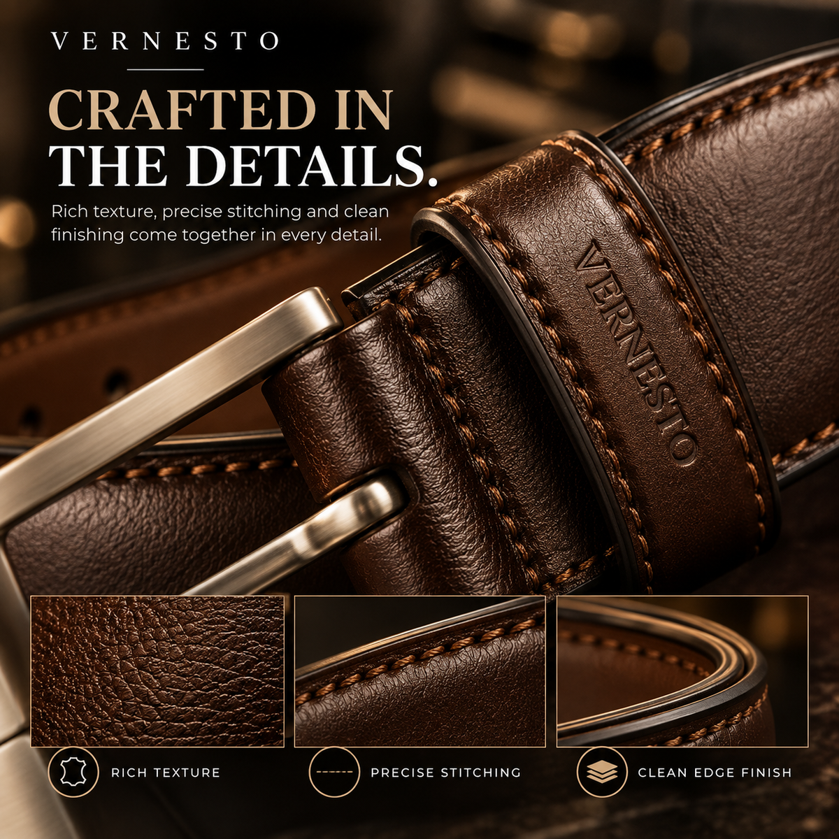 VERNESTO® Classic Brown Men’s Belt – Timeless Business & Everyday Style