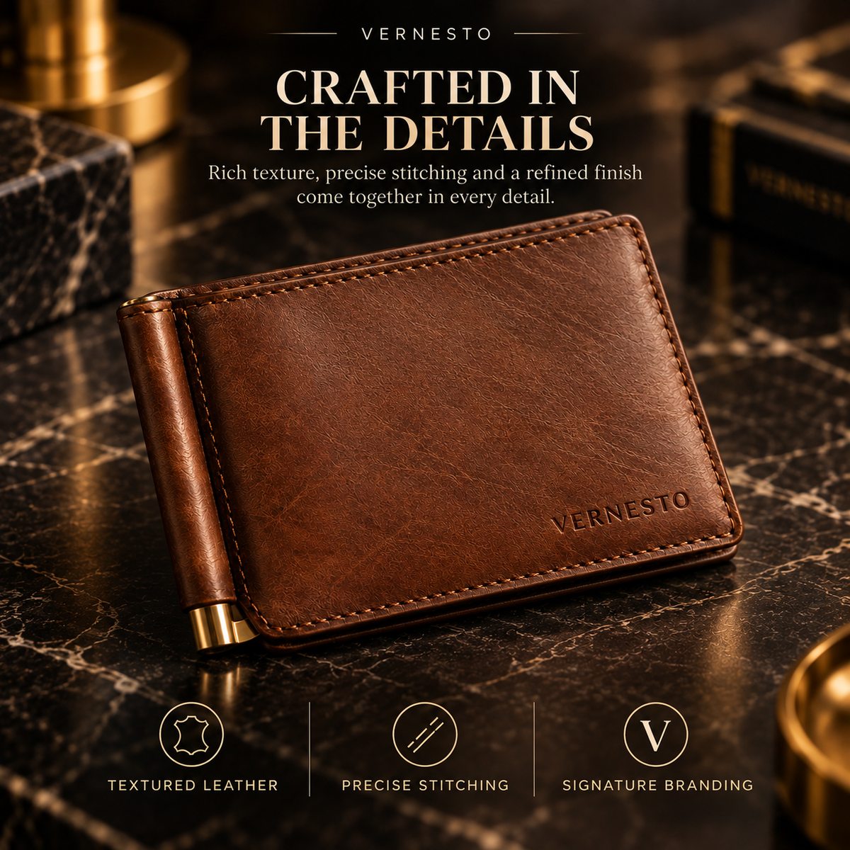 VERNESTO® Slim Brown Bifold Men’s Wallet – Refined Everyday Carry
