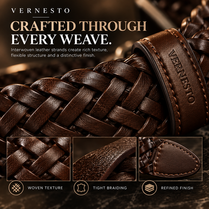 VERNESTO® Woven Brown Men’s Belt – Flexible Fit & Timeless Style
