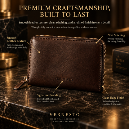 VERNESTO® Brown Zip-Around Men’s Wallet – Secure Everyday Carry