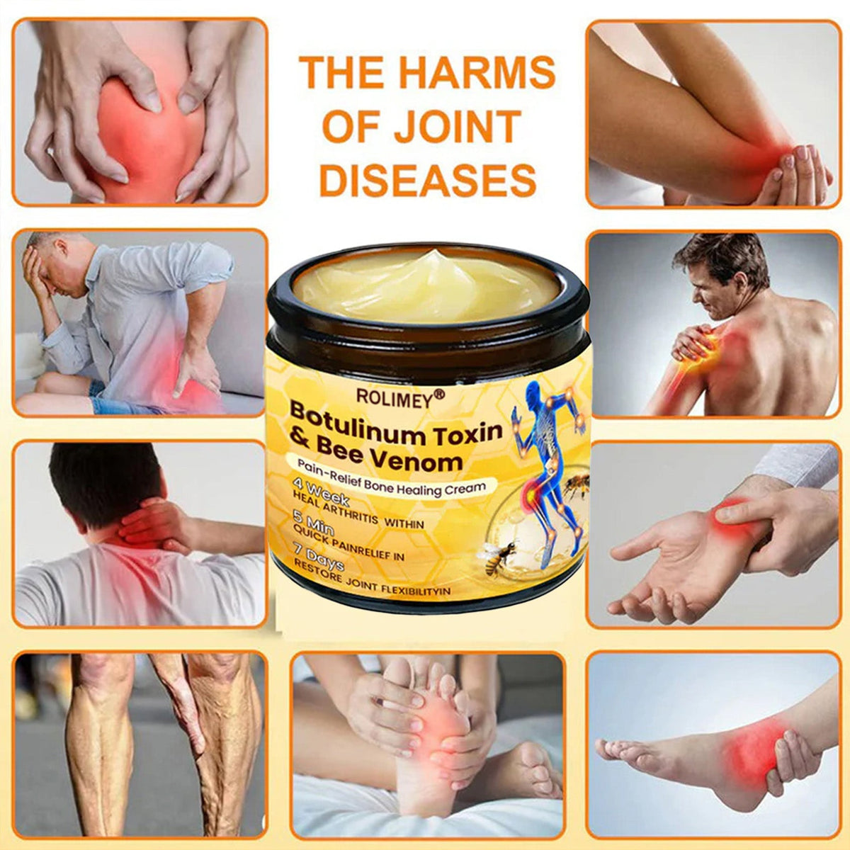 🎄🎁 Early Christmas Special|🌟Official Shop:Rolimey® Bee Venom Pain Relief Bone Healing Cream 👨‍⚕️(Reduction of joint swelling, pain, stiffness, redness, heat, muscle soreness and joint fatigue)