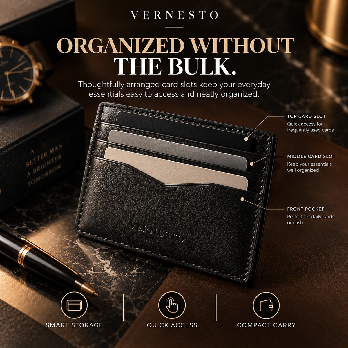 VERNESTO® Slim Black Card Holder Wallet – Minimalist Everyday Carry