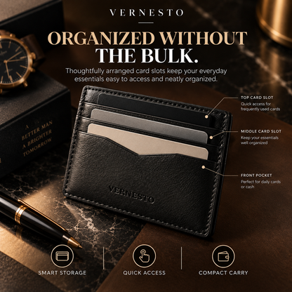 VERNESTO® Slim Black Card Holder Wallet – Minimalist Everyday Carry