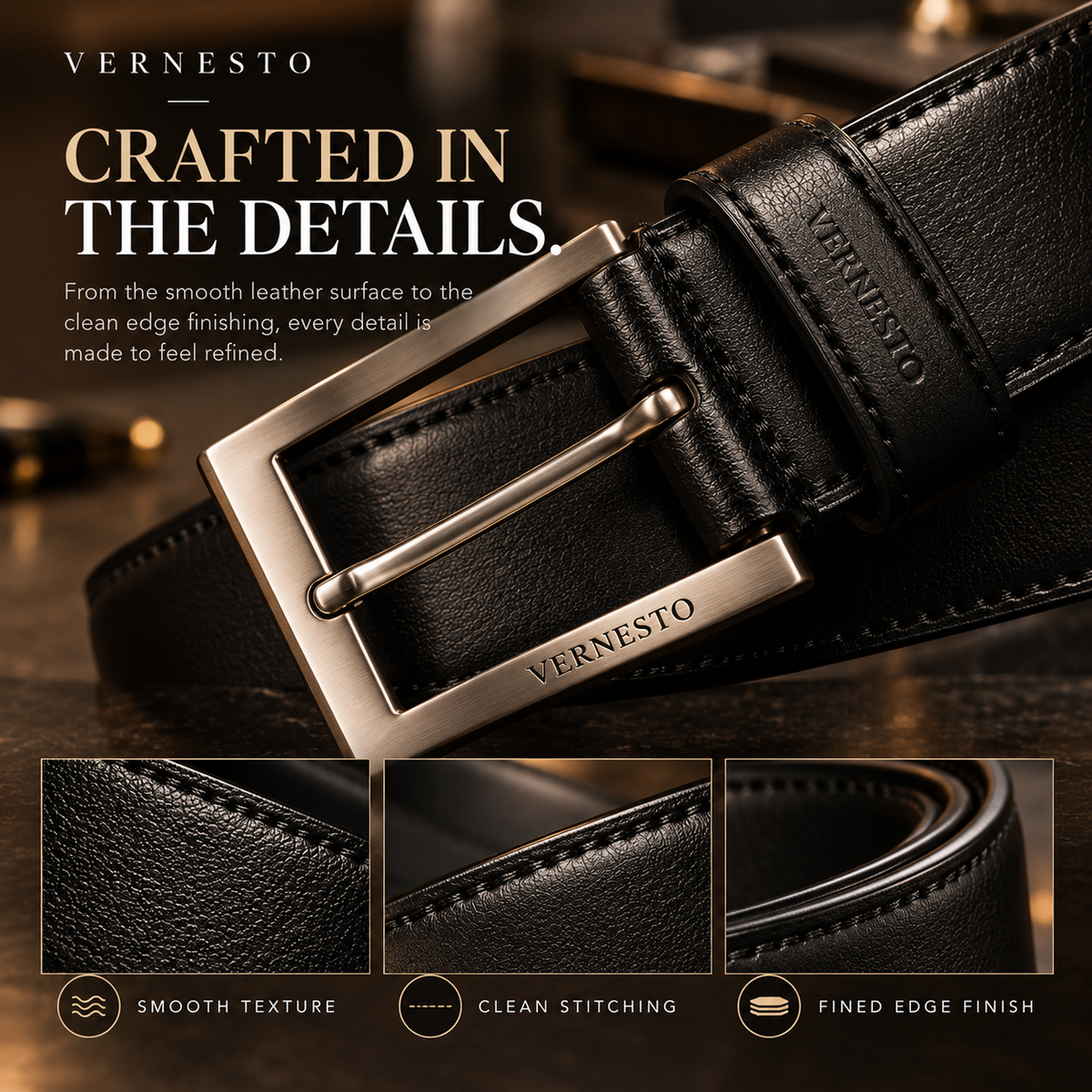 VERNESTO® Classic Leather Belt for Men – Timeless Business & Everyday Style