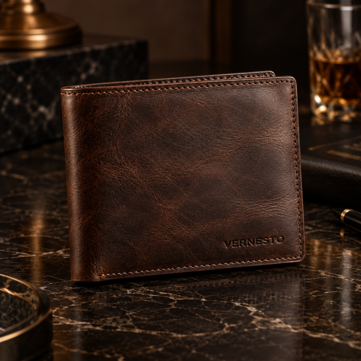VERNESTO® Vintage Brown Slim Bifold Men’s Wallet – Refined Everyday Carry