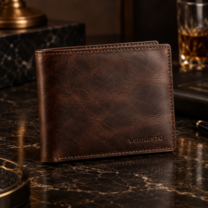 VERNESTO® Vintage Brown Slim Bifold Men’s Wallet – Refined Everyday Carry