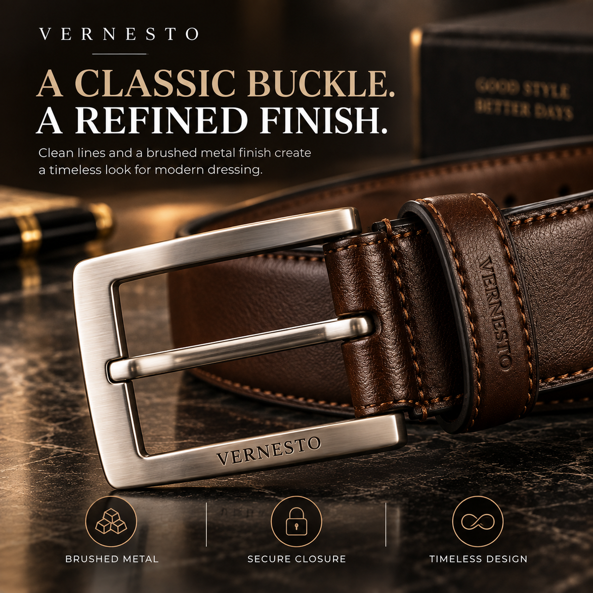 VERNESTO® Classic Brown Men’s Belt – Timeless Business & Everyday Style