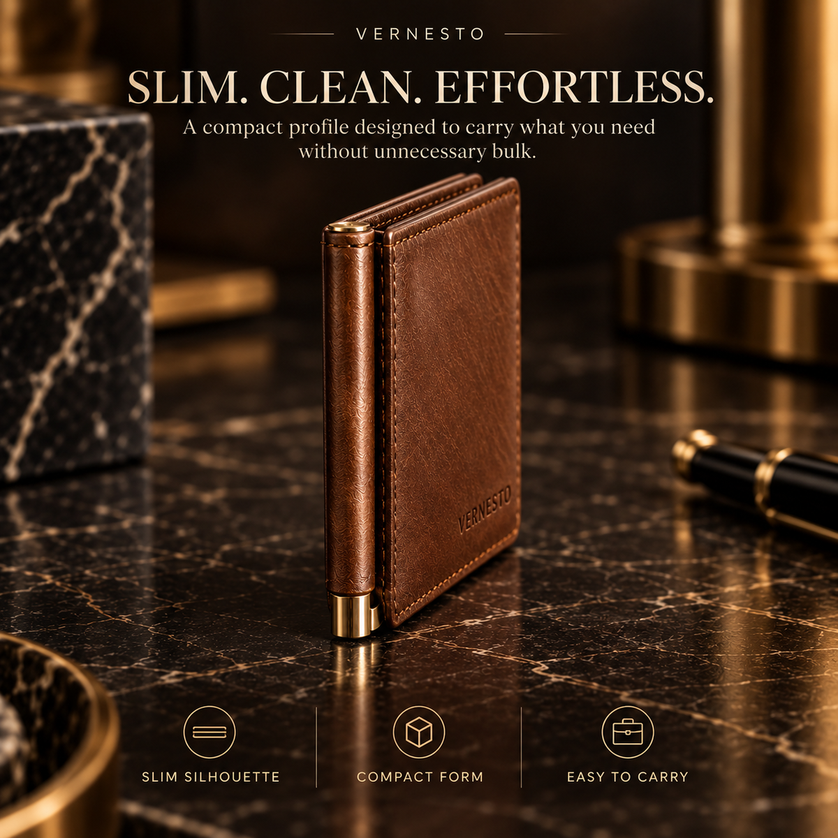 VERNESTO® Slim Brown Bifold Men’s Wallet – Refined Everyday Carry