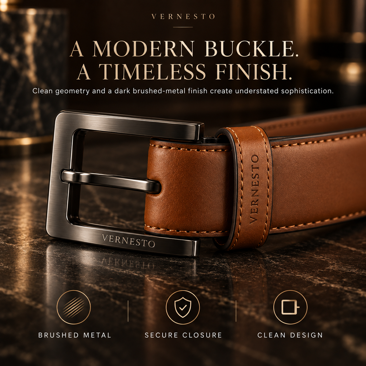 VERNESTO® Cognac Brown Men’s Belt – Refined Business & Everyday Style