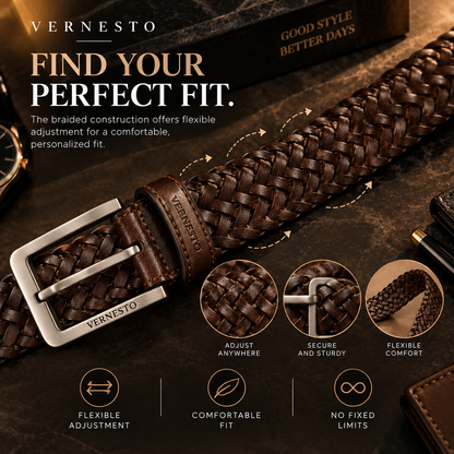 VERNESTO® Woven Brown Men’s Belt – Flexible Fit & Timeless Style