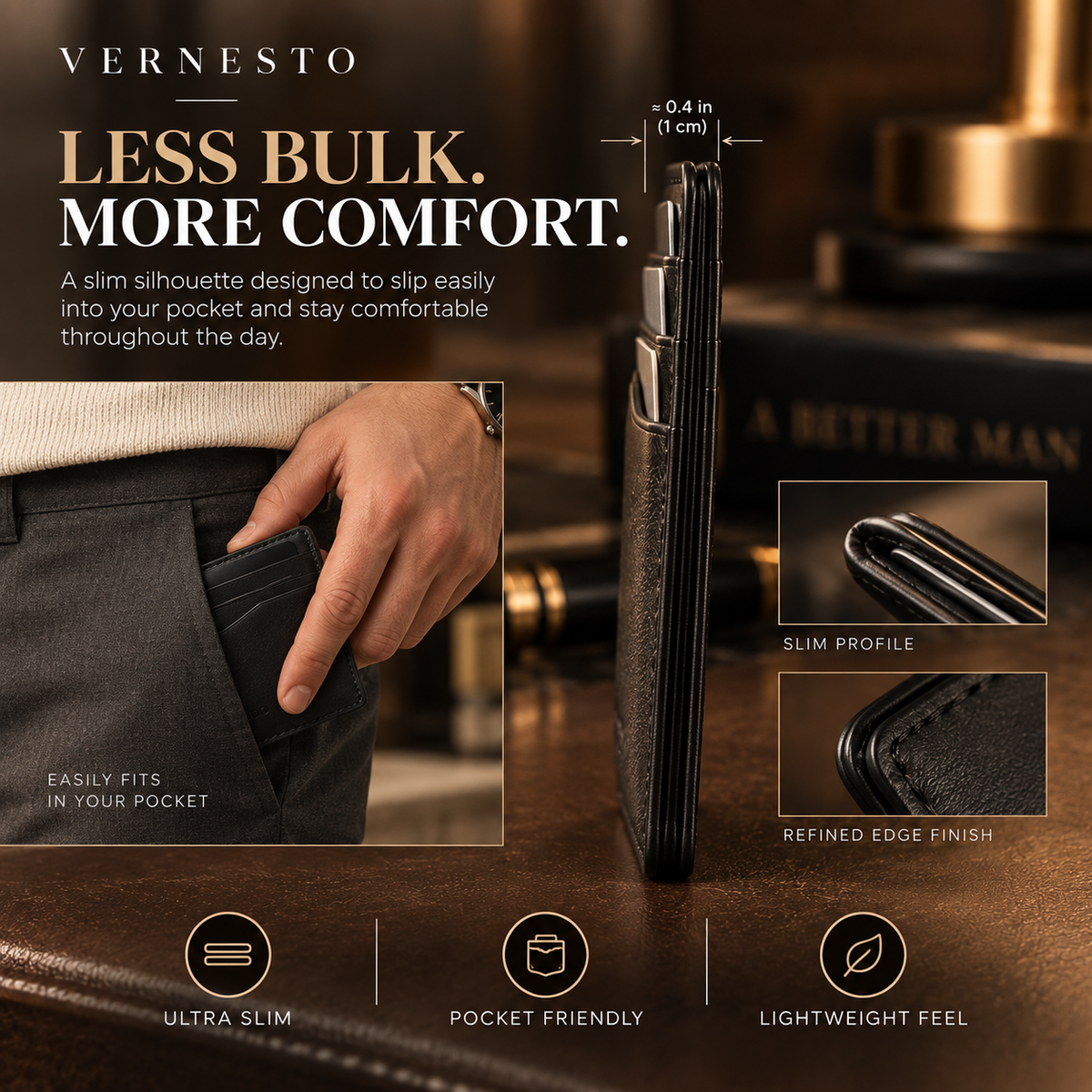 VERNESTO® Slim Black Card Holder Wallet – Minimalist Everyday Carry