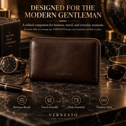 VERNESTO® Brown Zip-Around Men’s Wallet – Secure Everyday Carry