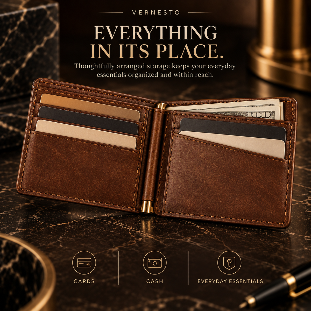 VERNESTO® Slim Brown Bifold Men’s Wallet – Refined Everyday Carry