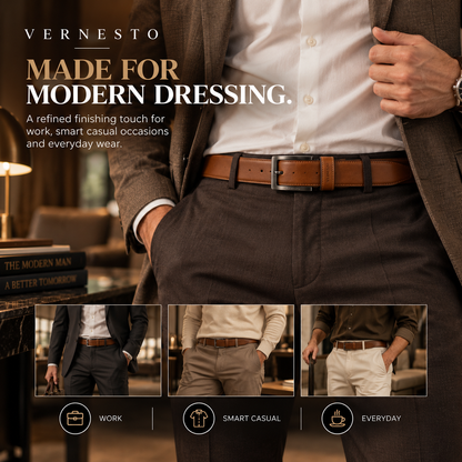 VERNESTO® Cognac Brown Men’s Belt – Refined Business & Everyday Style