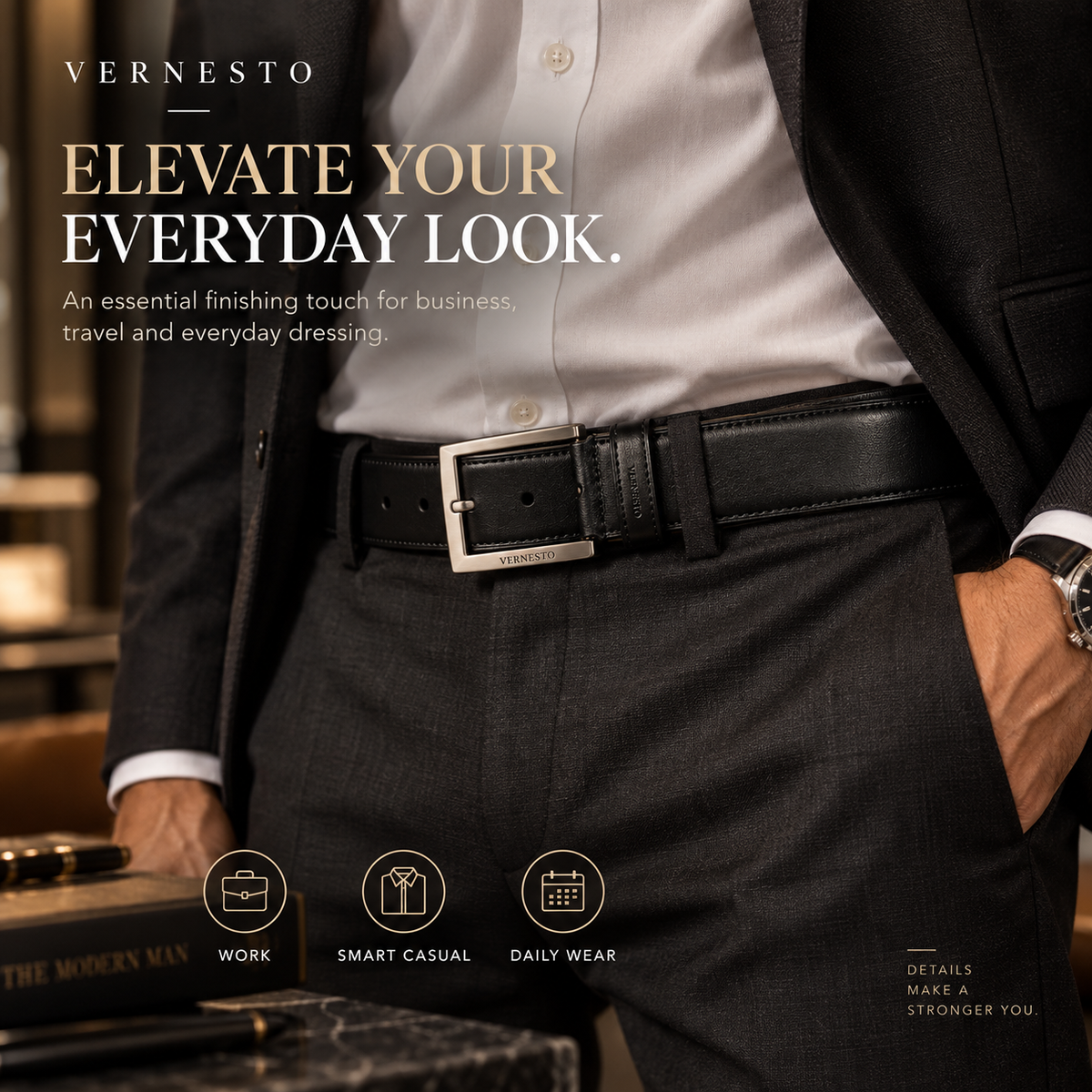 VERNESTO® Classic Leather Belt for Men – Timeless Business & Everyday Style