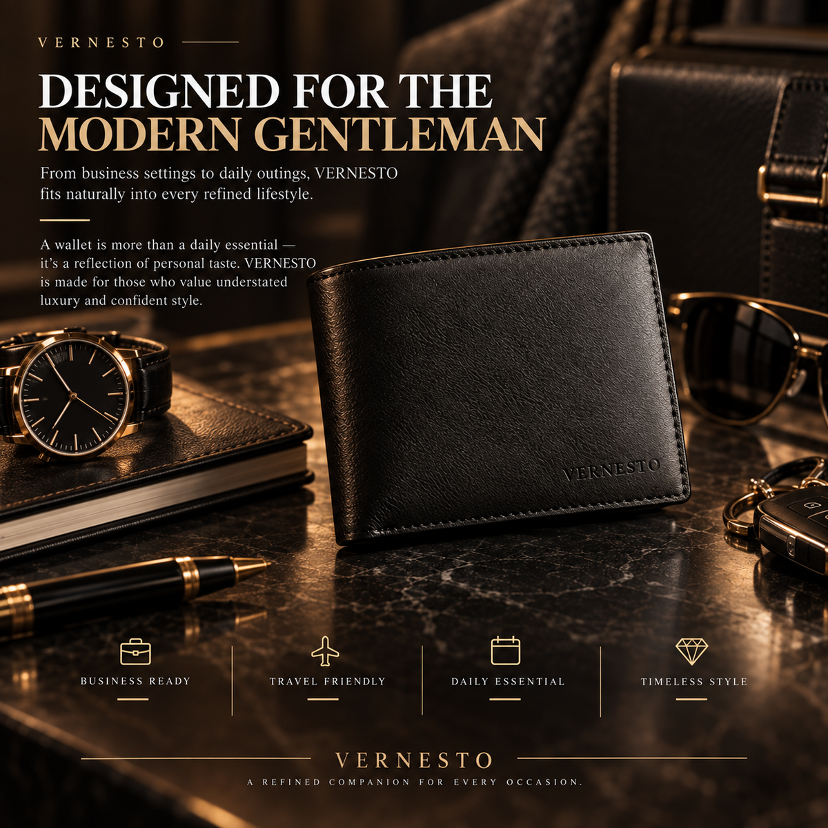 VERNESTO® Classic Slim Bifold Men’s Wallet – Refined Everyday Carry