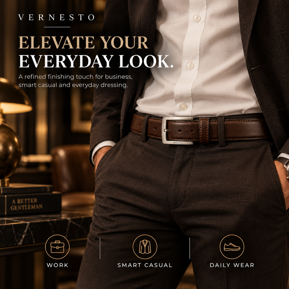 VERNESTO® Classic Brown Men’s Belt – Timeless Business & Everyday Style