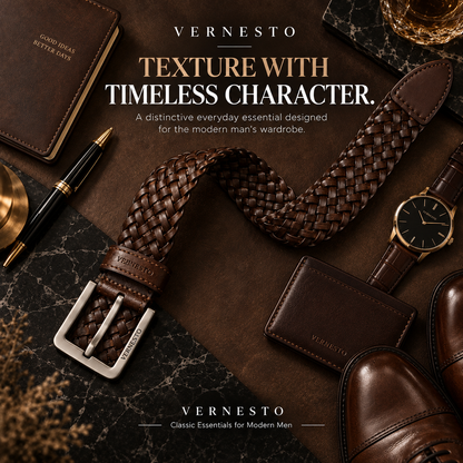 VERNESTO® Woven Brown Men’s Belt – Flexible Fit & Timeless Style