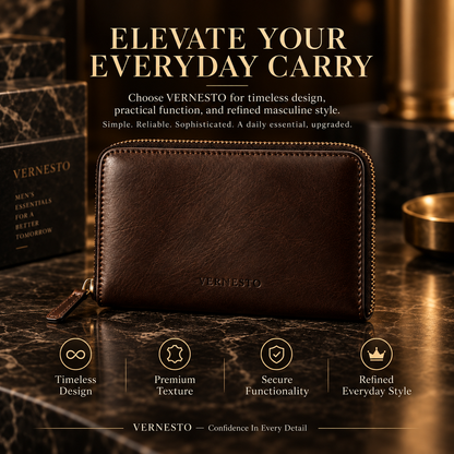 VERNESTO® Brown Zip-Around Men’s Wallet – Secure Everyday Carry