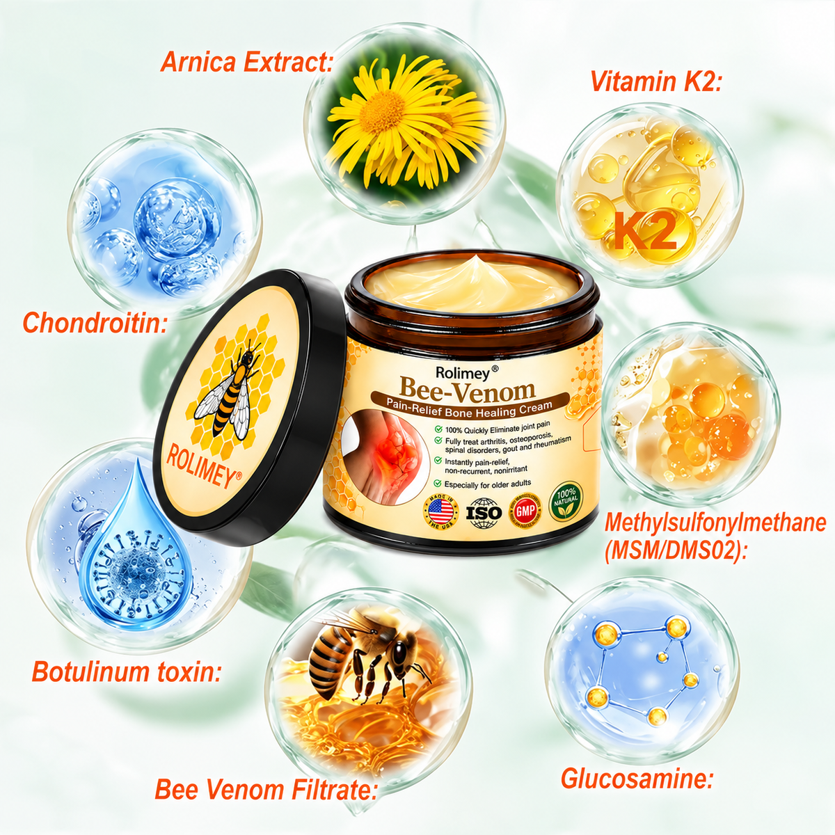 🌟👨‍⚕️🦴Official Shop:Rolimey® Bee Venom Pain Relief Bone Healing Cream 👨‍⚕️(Reduction of joint swelling, pain, stiffness, redness, heat, muscle soreness and joint fatigue)