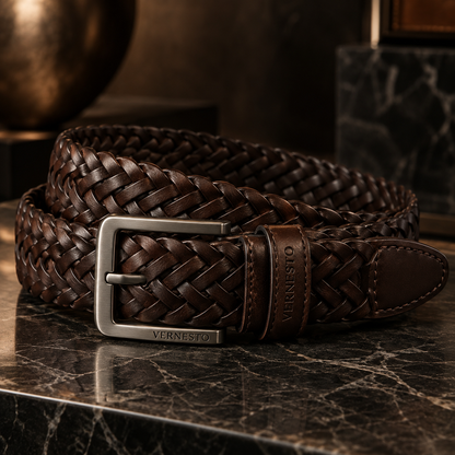 VERNESTO® Woven Brown Men’s Belt – Flexible Fit & Timeless Style