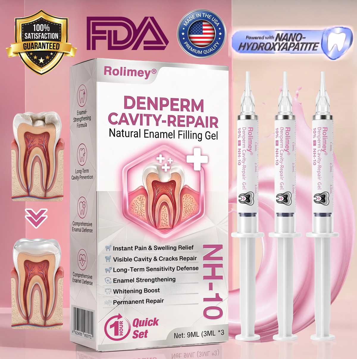 🇺🇸👩‍⚕️🦷😊Rolimey® DenPerm Cavity-Repair Natural Enamel Filling Gel