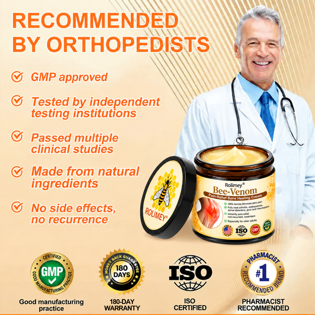 🌟👨‍⚕️🦴Official Shop:Rolimey® Bee Venom Pain Relief Bone Healing Cream 👨‍⚕️(Reduction of joint swelling, pain, stiffness, redness, heat, muscle soreness and joint fatigue)