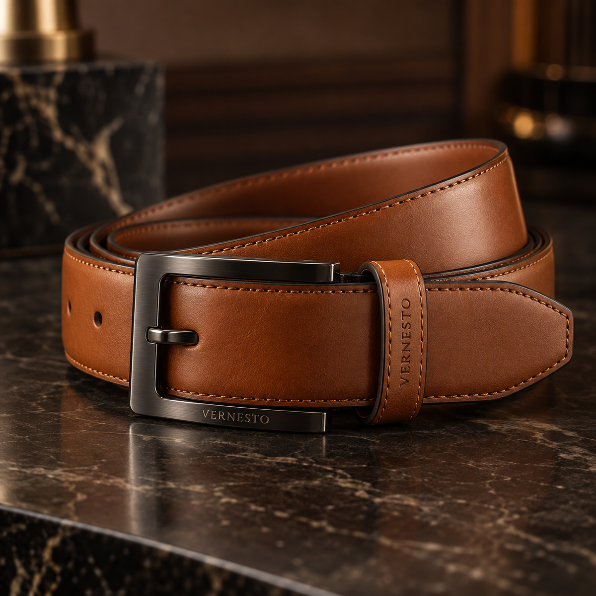 VERNESTO® Cognac Brown Men’s Belt – Refined Business & Everyday Style