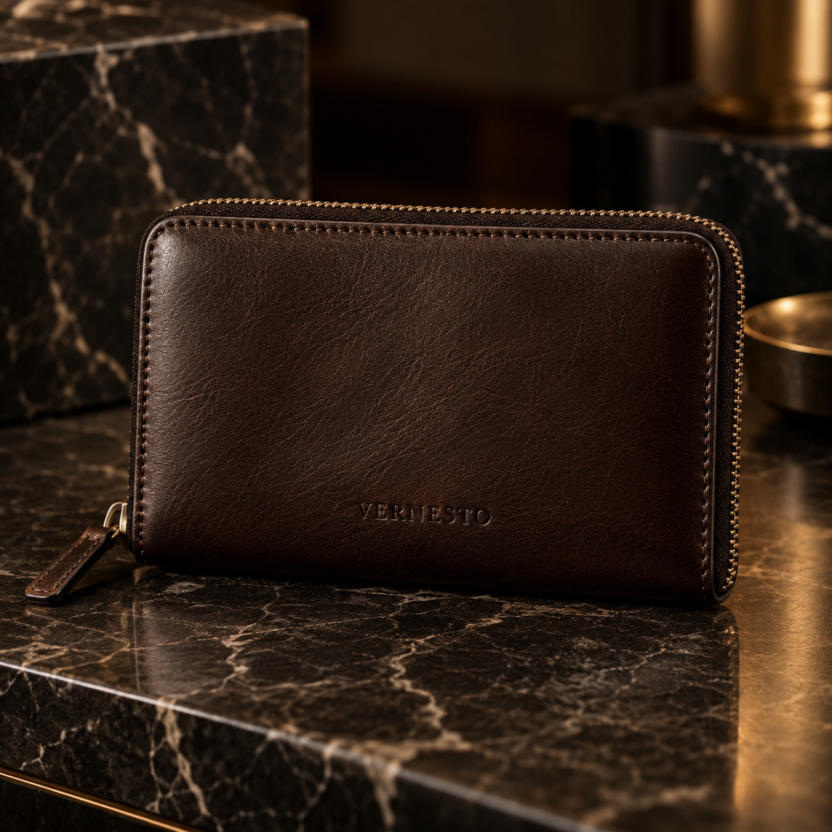 VERNESTO® Brown Zip-Around Men’s Wallet – Secure Everyday Carry